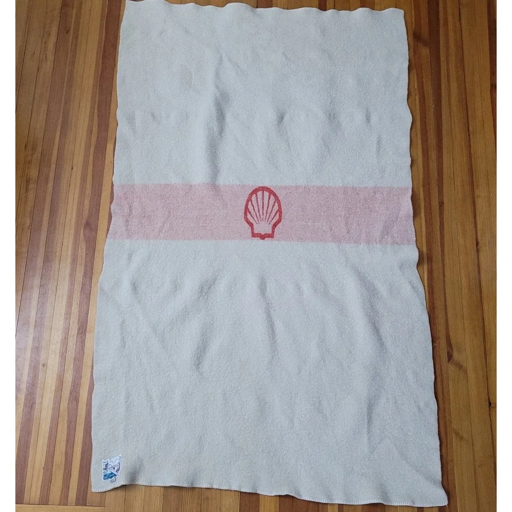 Vintage Virgin Wool Blanket Holland Red Striped Shell 76x46